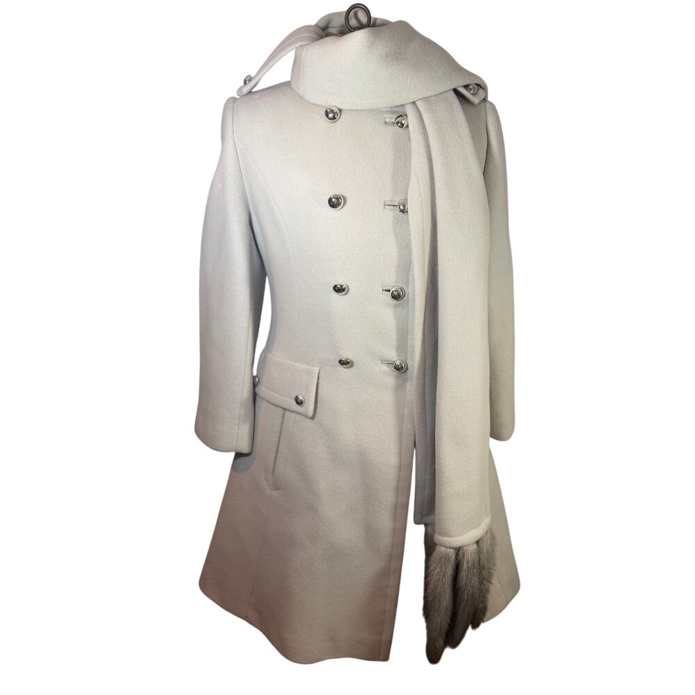 Steven’s Forstmann Double Breasted white Wool Coat Mink tail scarf vintage